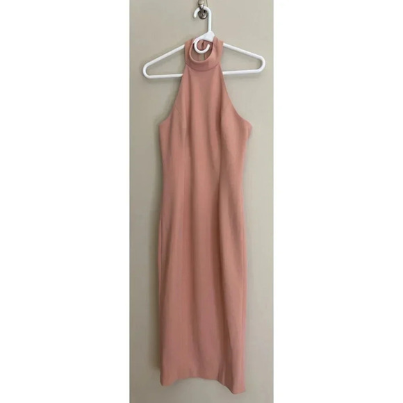 Dress the Population NWT Eden High Neck Halter Bodycon Midi Dress in Blush Pink - Picture 4 of 13